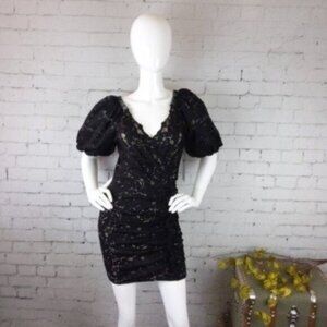 Revolve Saylor Ruched Lace Puff Sleeve Dress Black Size XS